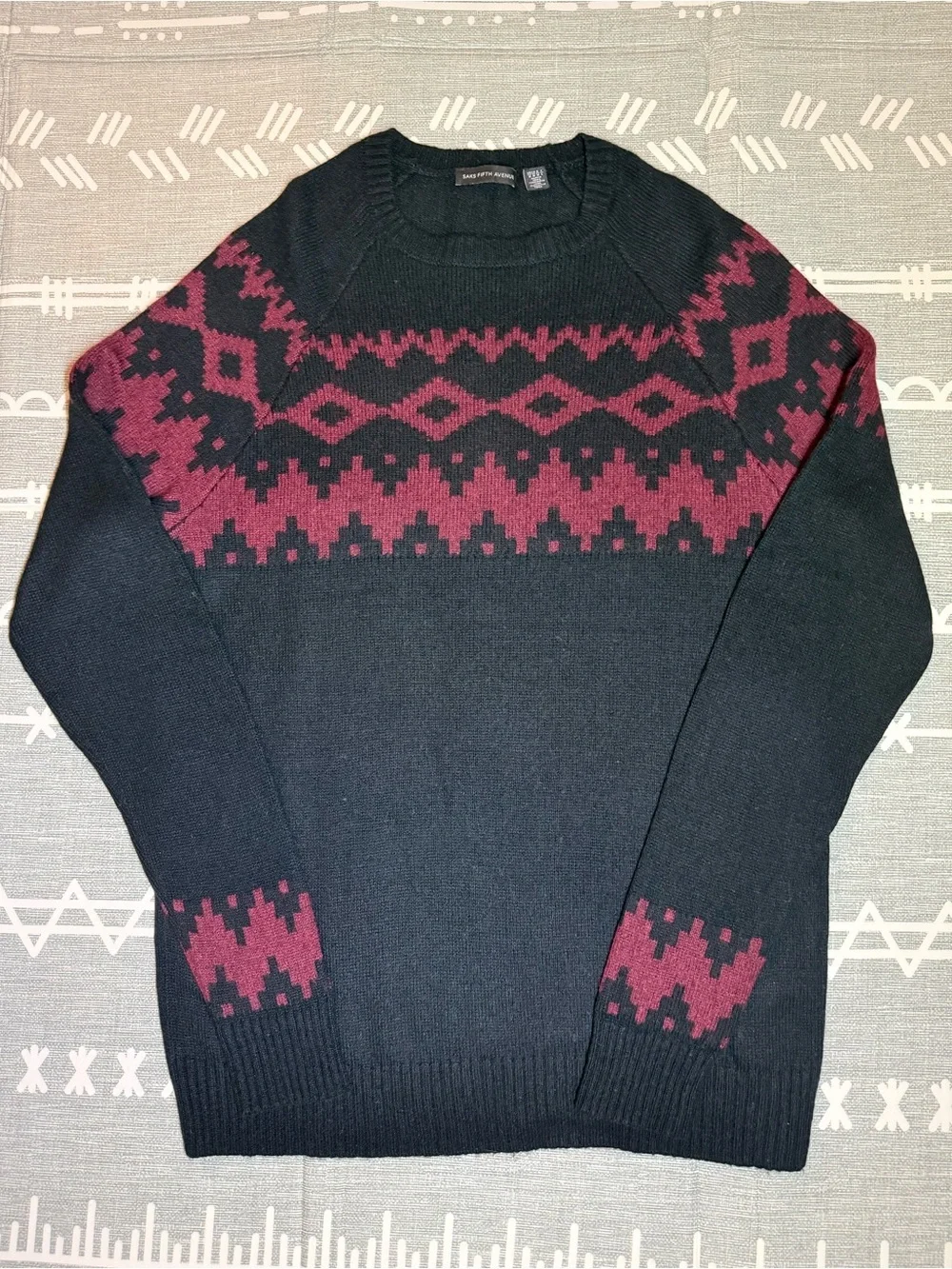 Recent Vintage Saks Fifth Avenue Men's Crewneck Sweater with Fair Isle Pattern